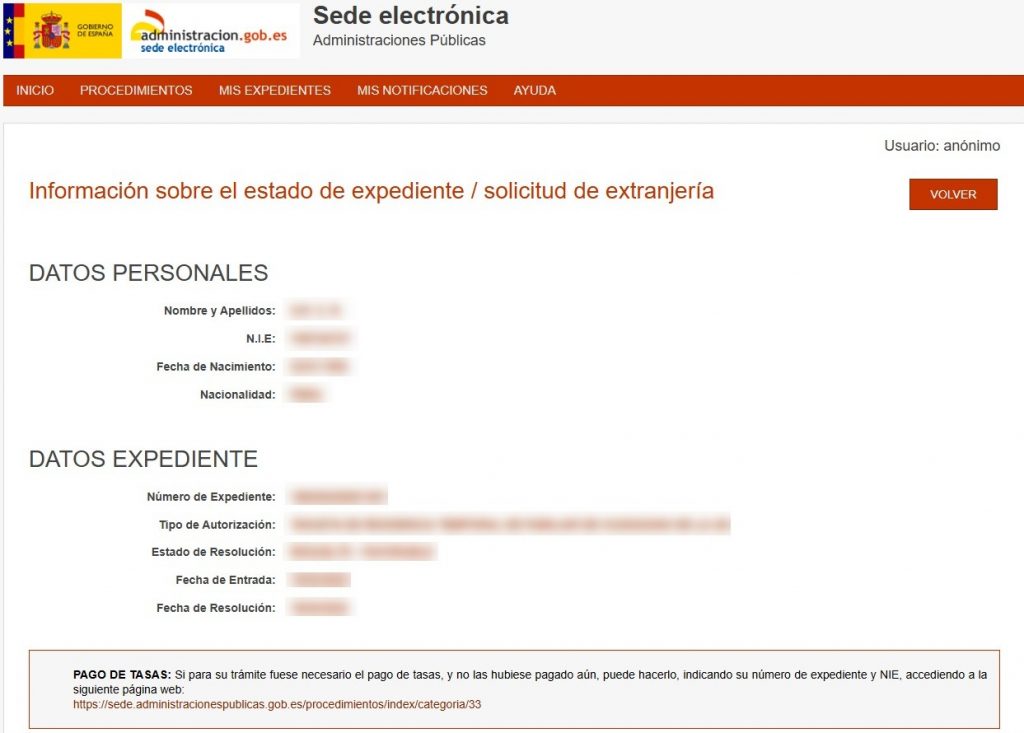 estado de expediente de extranjería