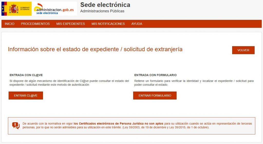 información sobre el estado de expediente de extranjería